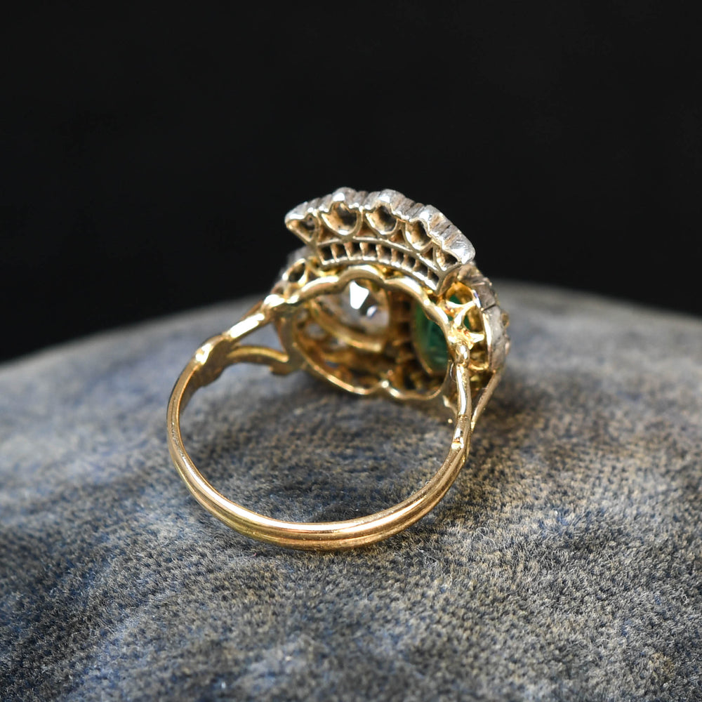 Exceptional Antique Emerald & Diamond Double Heart Ring