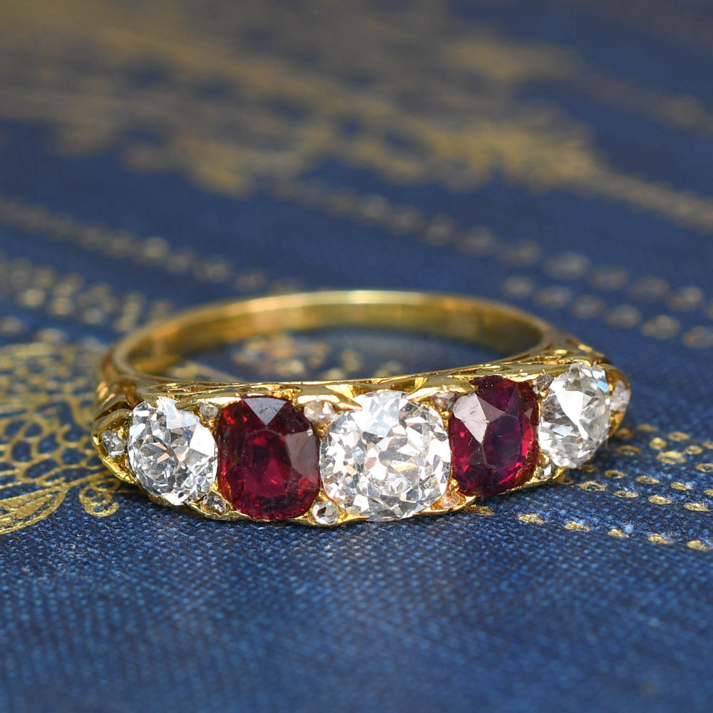 Victorian Burma Ruby & Diamond 5-Stone Half Hoop Ring