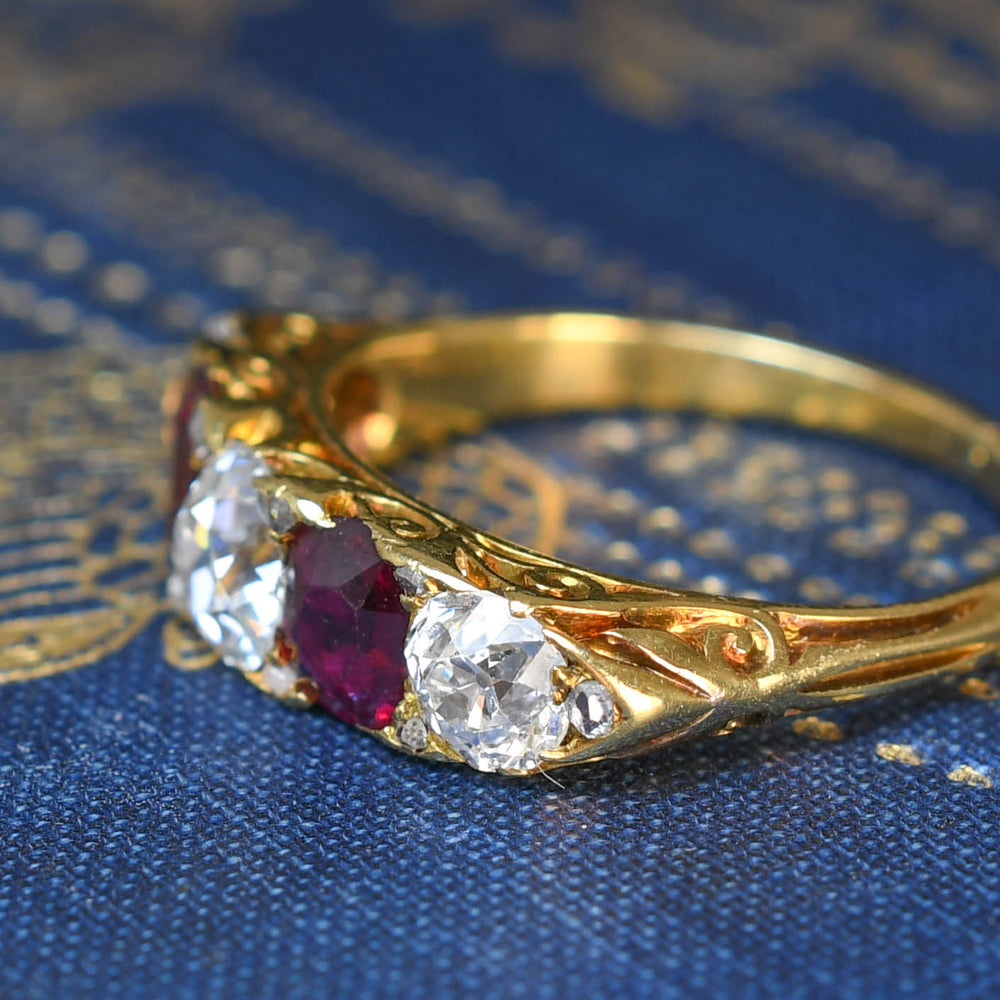 Victorian Burma Ruby & Diamond 5-Stone Half Hoop Ring