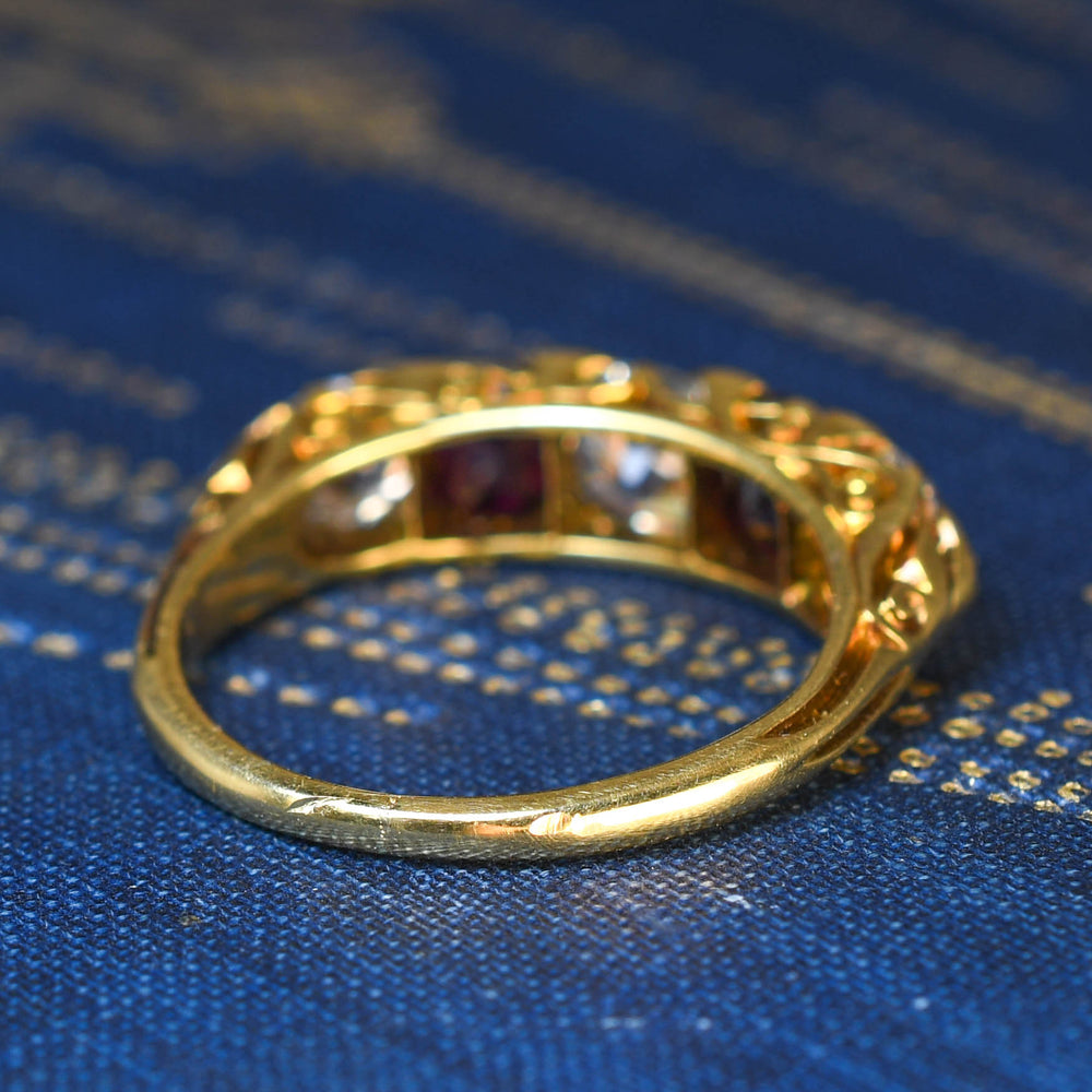 Victorian Burma Ruby & Diamond 5-Stone Half Hoop Ring