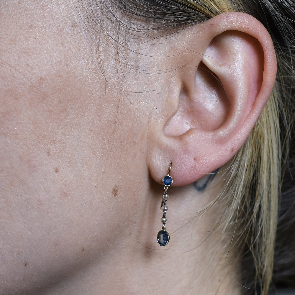 Edwardian Sapphire & Pearl Drop Earrings