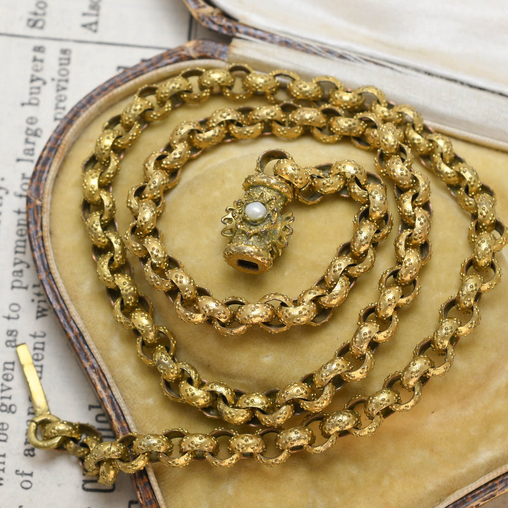 Georgian Pinchbeck Pearl Chain Necklace