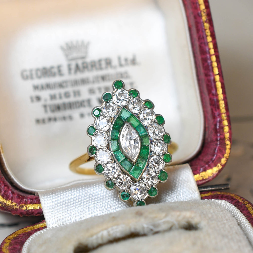 Art Deco Emerald & Diamond Cluster Ring