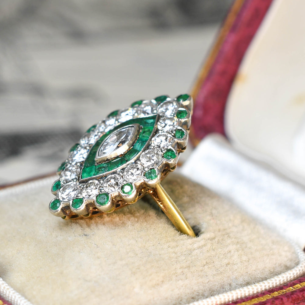 Art Deco Emerald & Diamond Cluster Ring