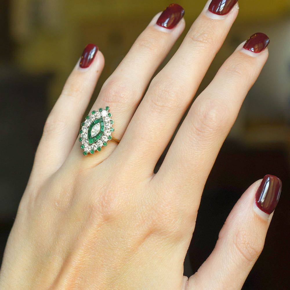 Art Deco Emerald & Diamond Cluster Ring