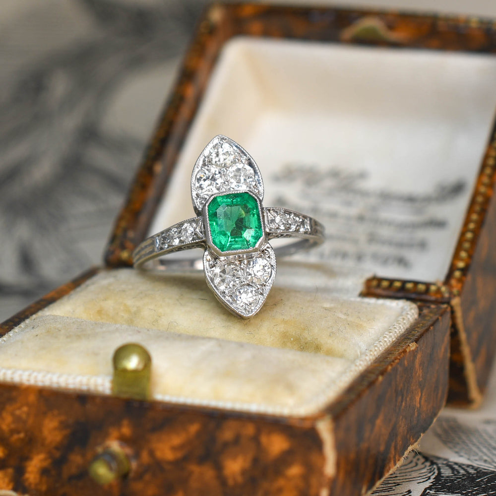 Edwardian Emerald & Diamond North/West Cluster Ring