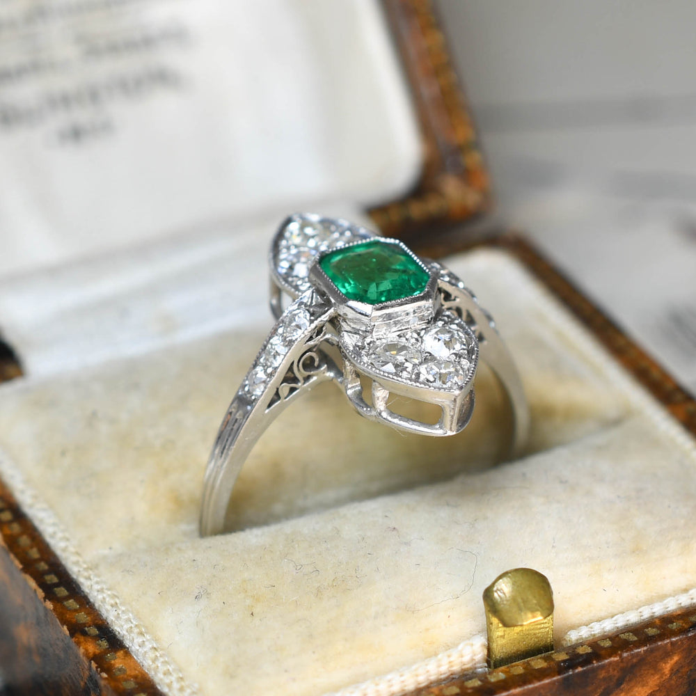 Edwardian Emerald & Diamond North/West Cluster Ring
