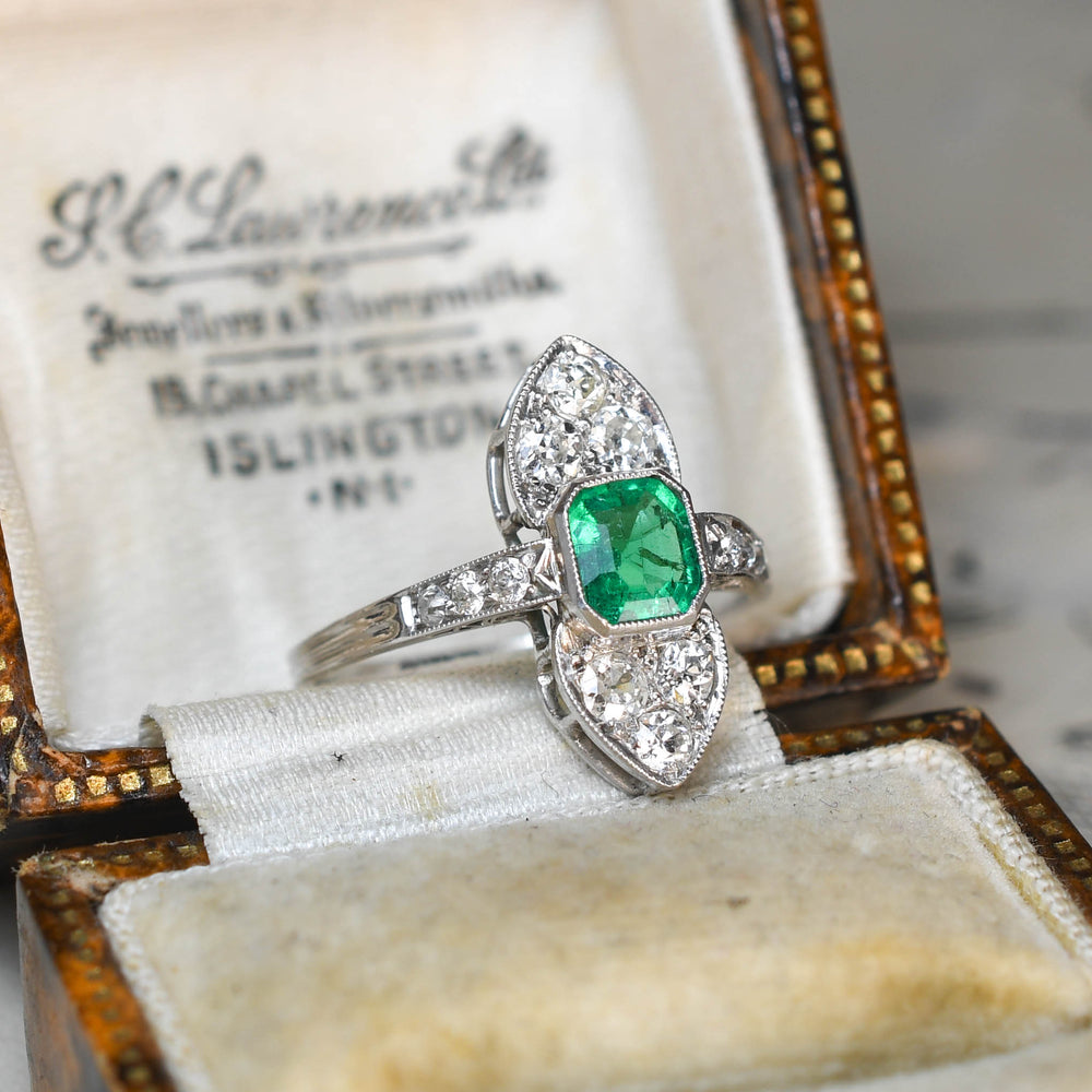 Edwardian Emerald & Diamond North/West Cluster Ring