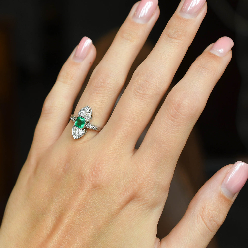 Edwardian Emerald & Diamond North/West Cluster Ring