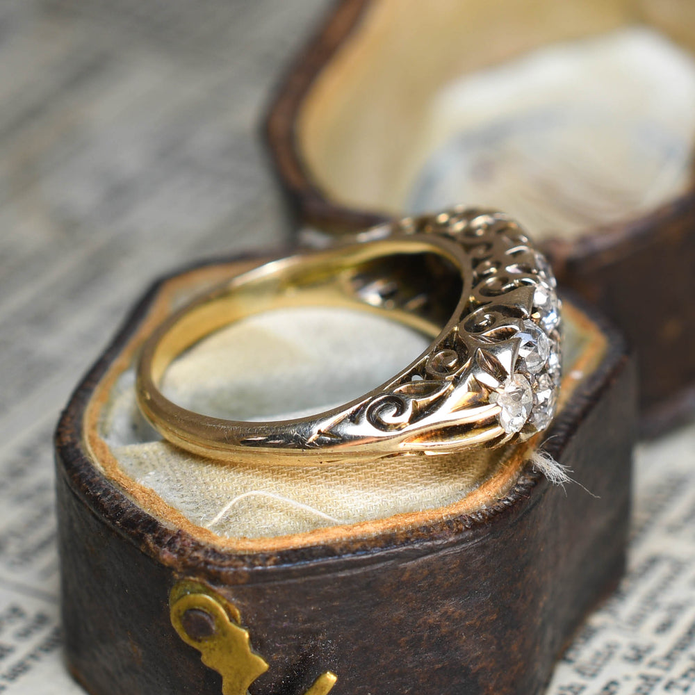 Victorian Diamond Double Row Carved Half-Hoop Ring