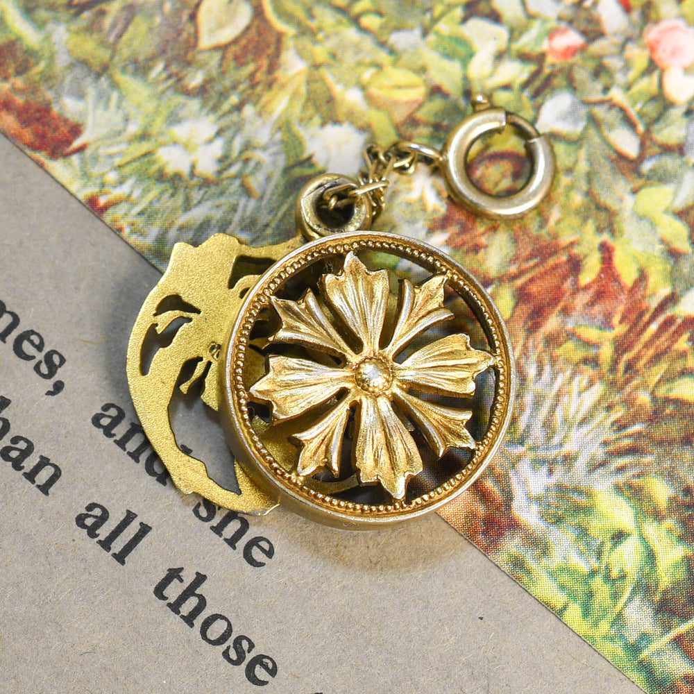 Art Nouveau Dragonfly Flower Enamel Vinaigrette Pendant