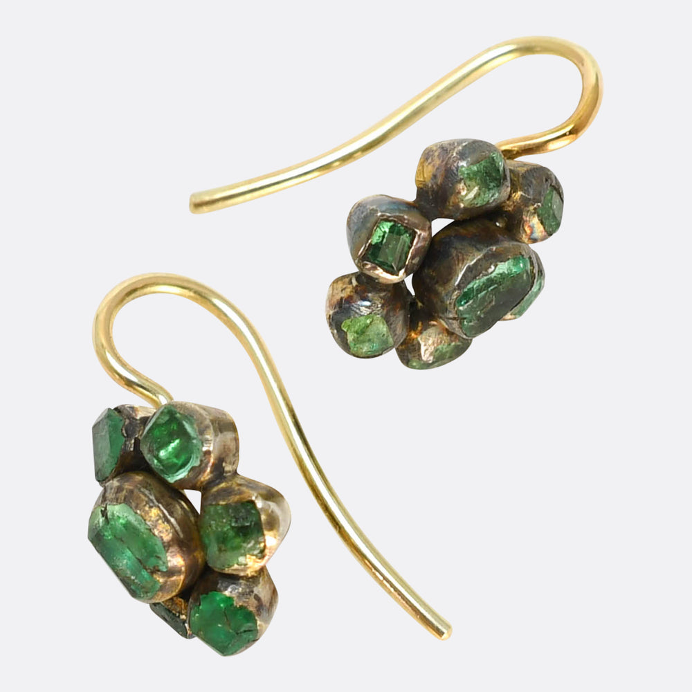 17th Century Emerald Flower Cluster Earrings