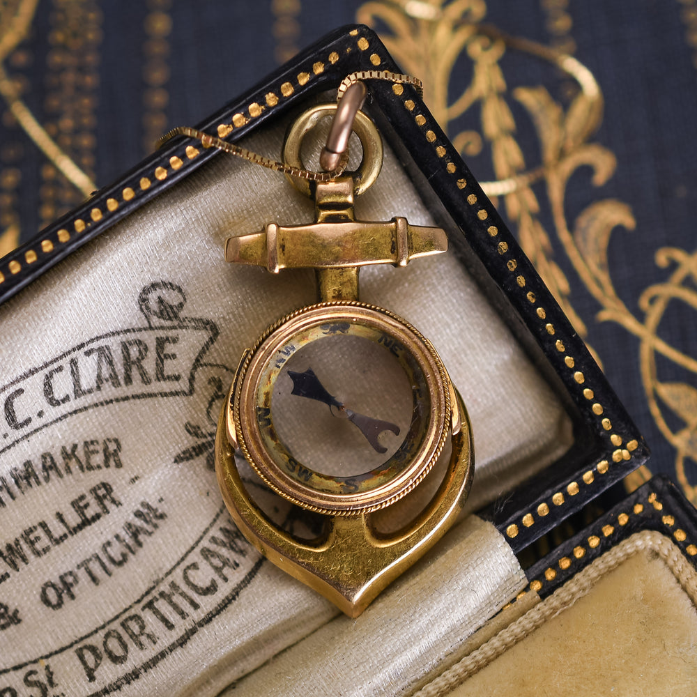 Victorian Gold Anchor Compass Pendant