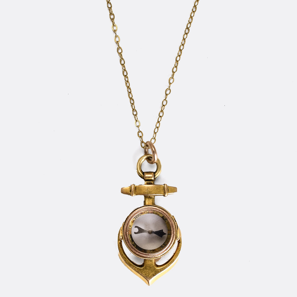 Victorian Gold Anchor Compass Pendant