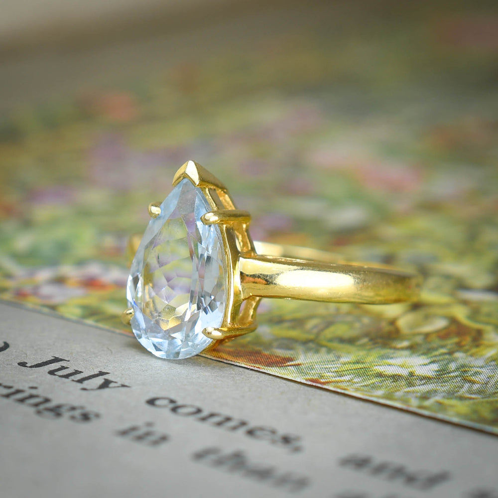 2.20ct Pear Cut Aquamarine Solitaire Ring