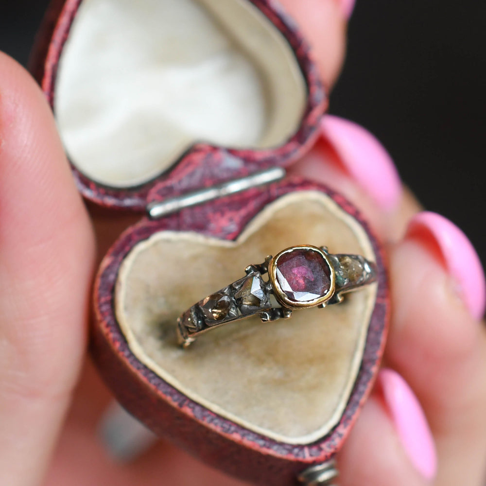 Georgian Flat Cut Garnet & Diamond Ring