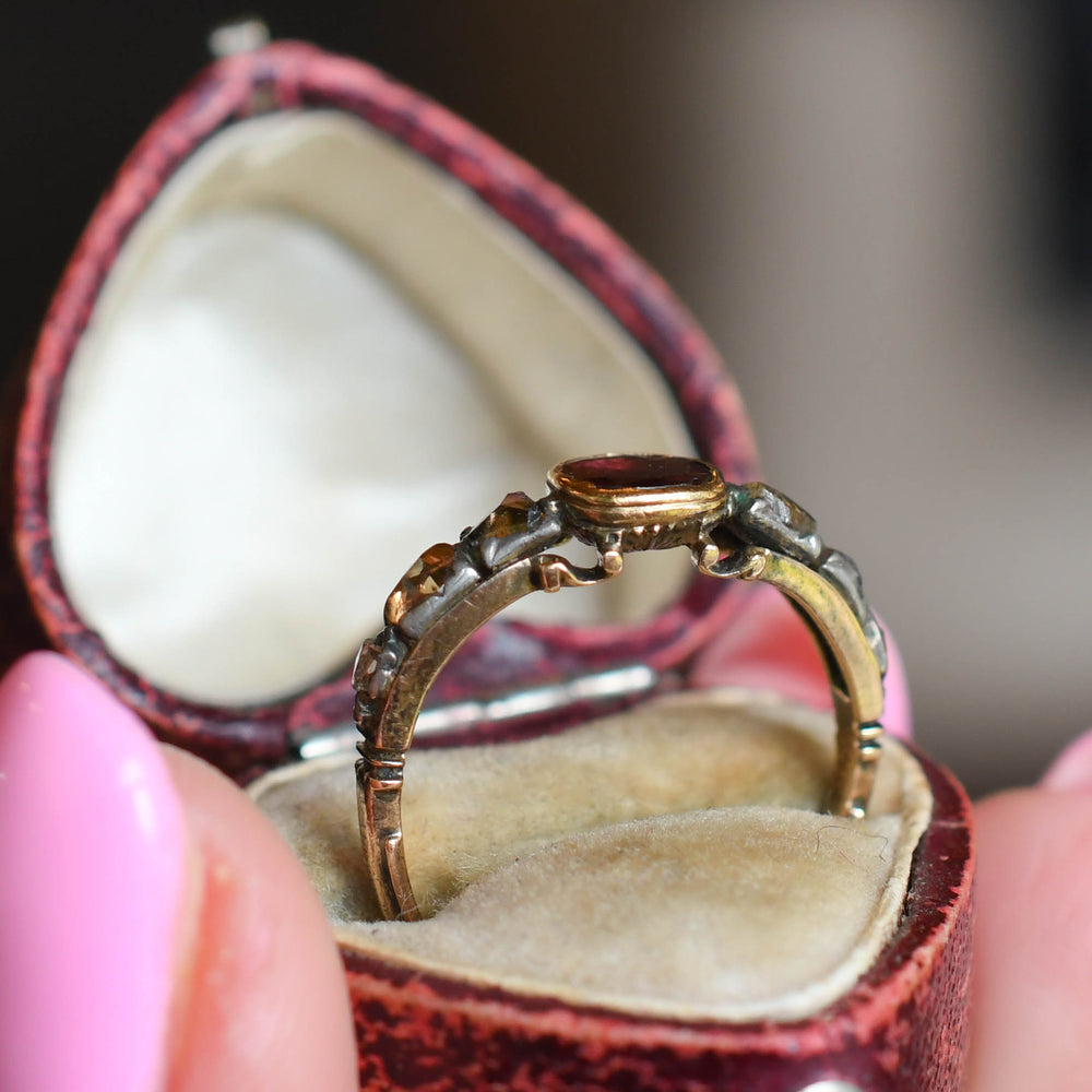 Georgian Flat Cut Garnet & Diamond Ring