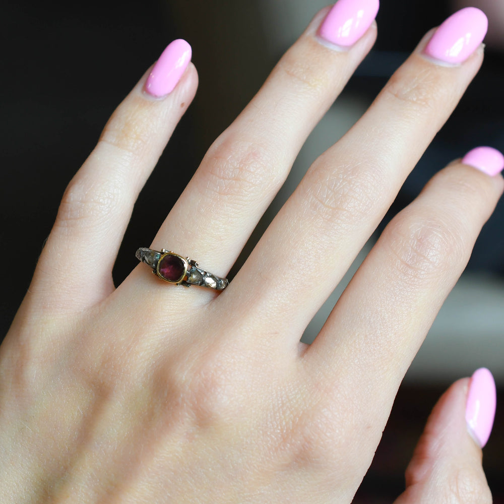 Georgian Flat Cut Garnet & Diamond Ring