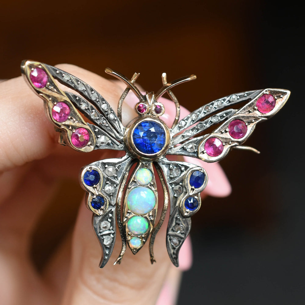Victorian Multi-Gem Butterfly Brooch