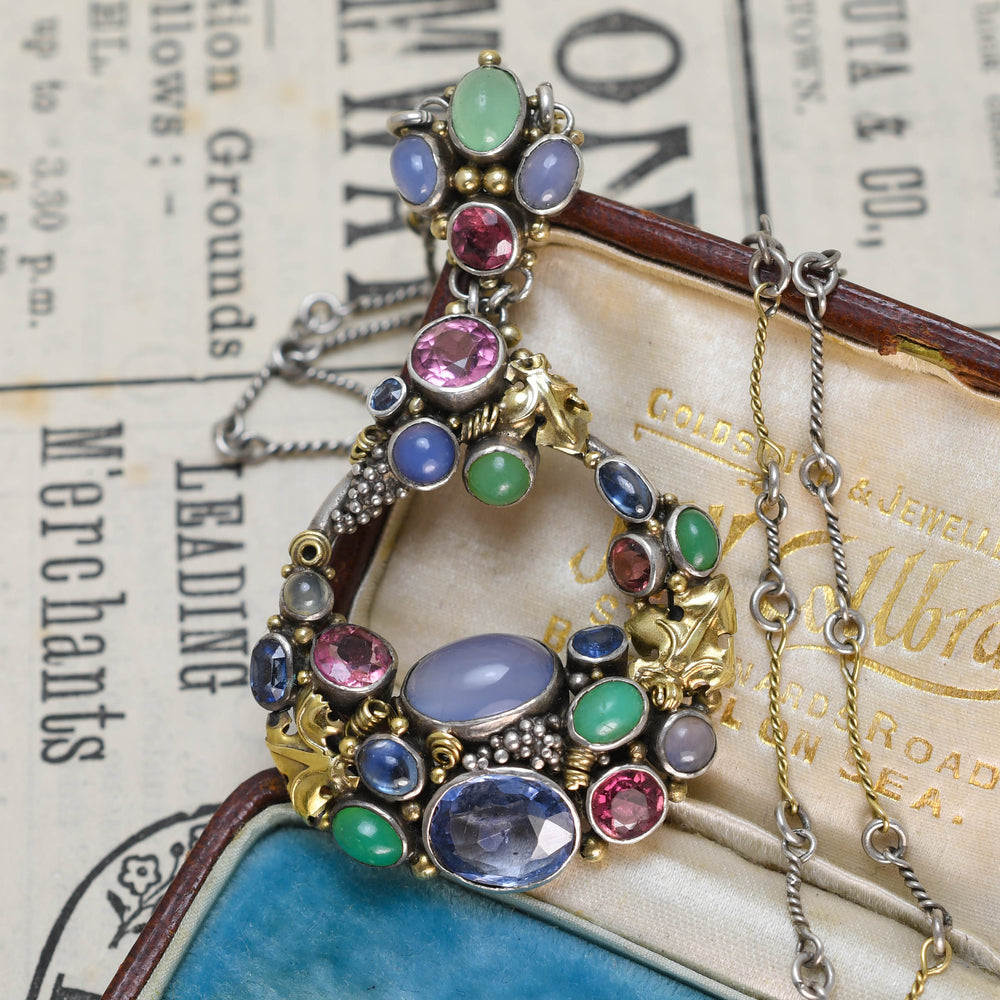 Arts & Crafts Multi-Gem Pendant & Chain Attributed to Dorrie Nossiter