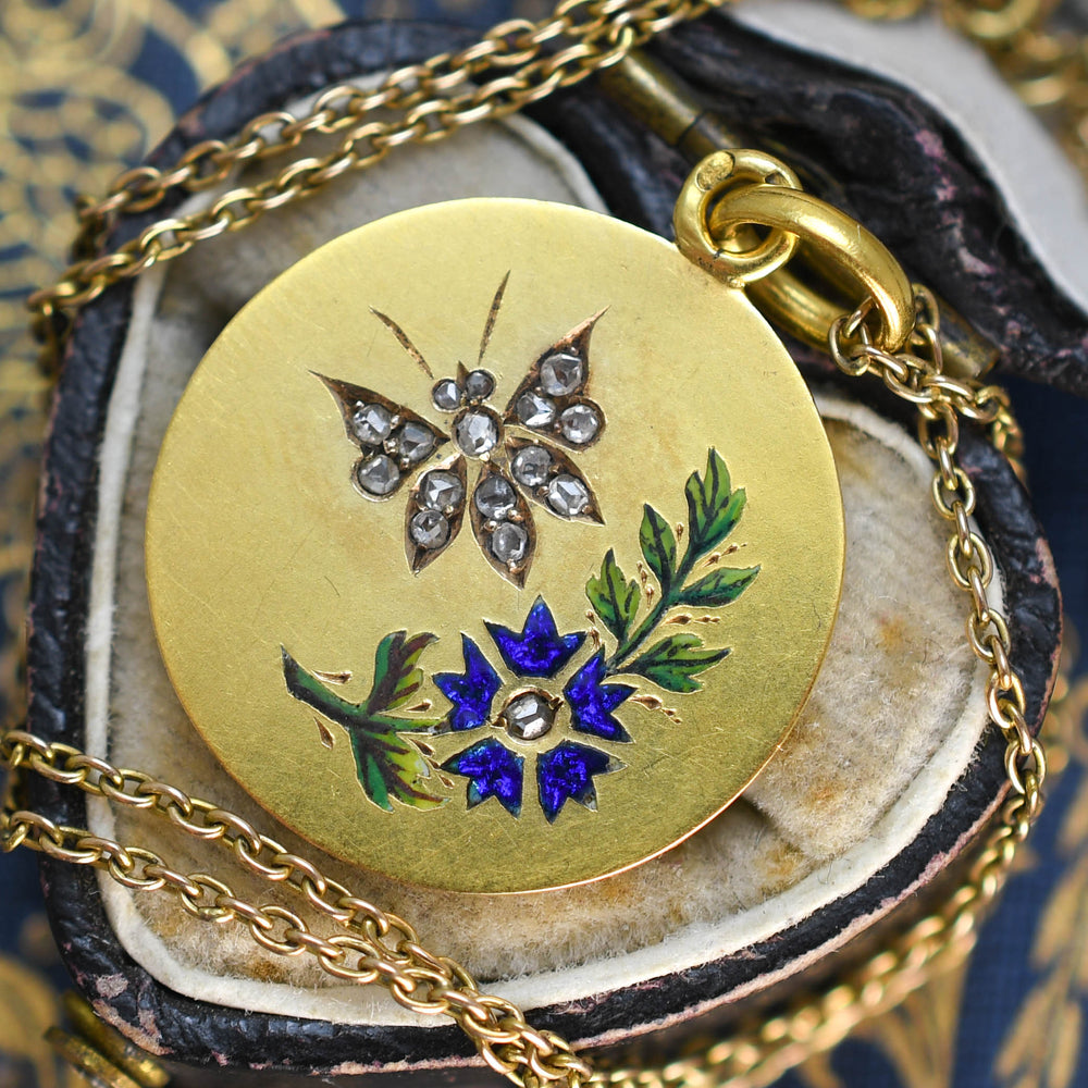 Edwardian French Diamond & Enamel Butterfly Pendant