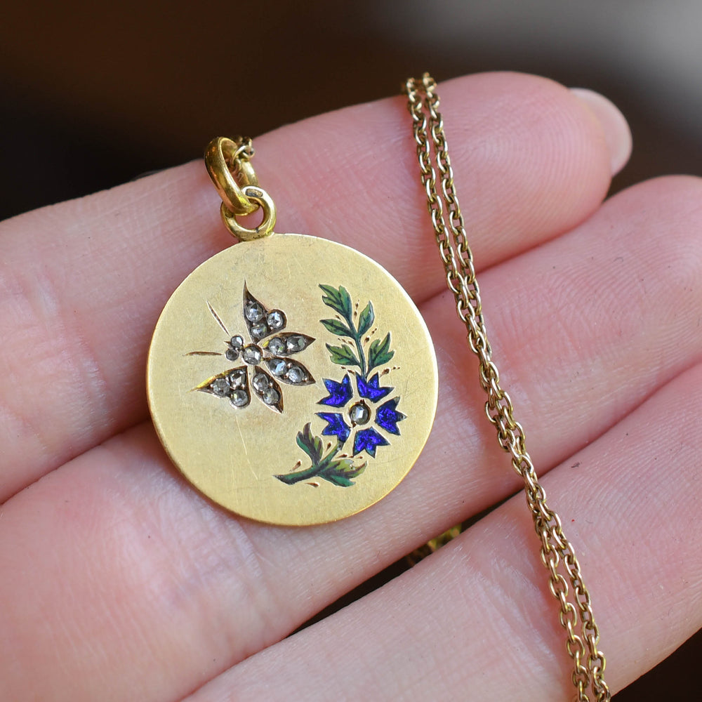 Edwardian French Diamond & Enamel Butterfly Pendant