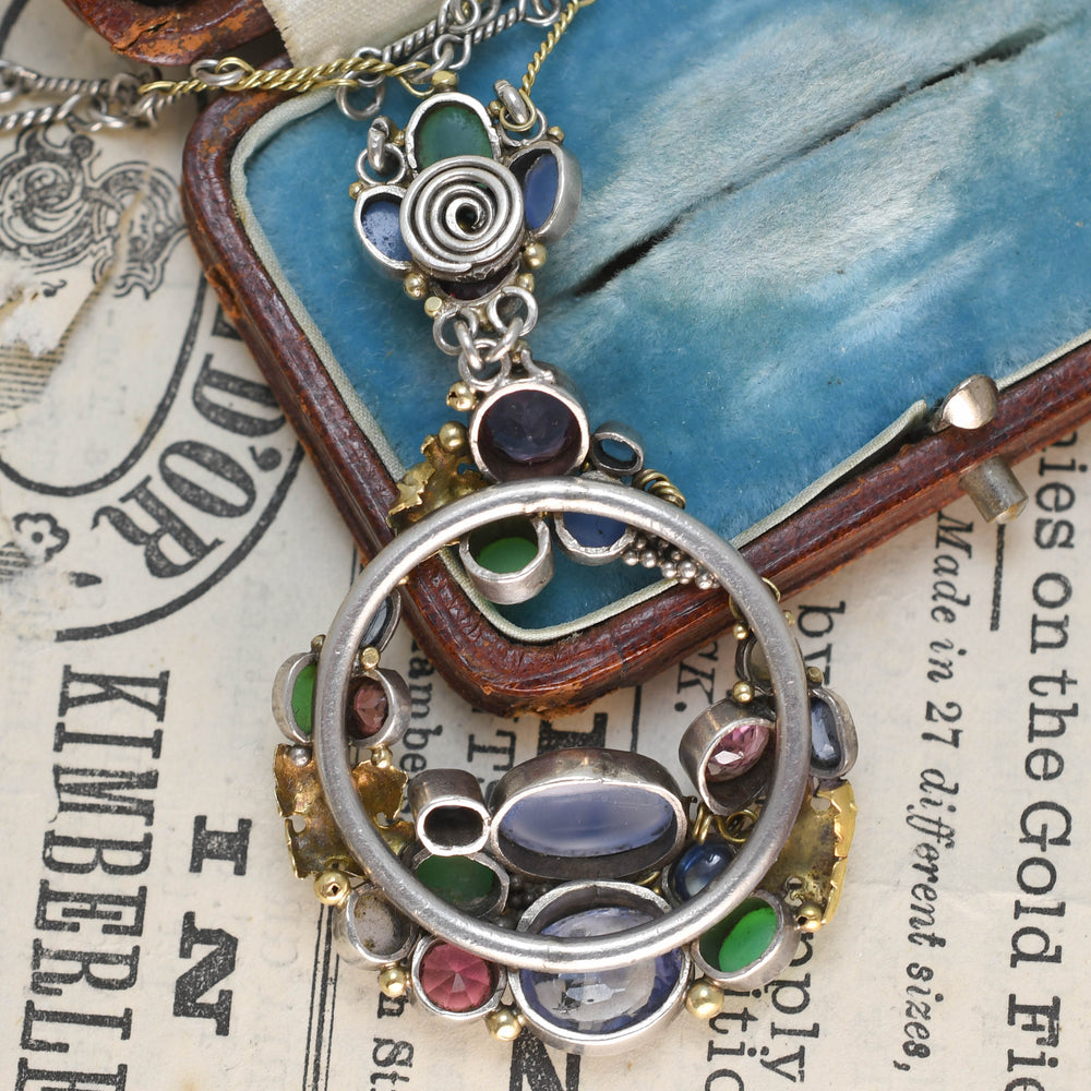 Arts & Crafts Multi-Gem Pendant & Chain Attributed to Dorrie Nossiter