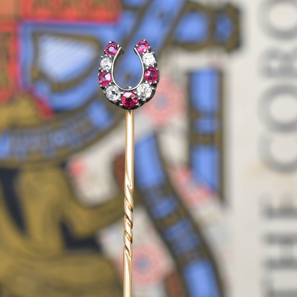 Victorian Ruby & Diamond Lucky Horseshoe Stickpin