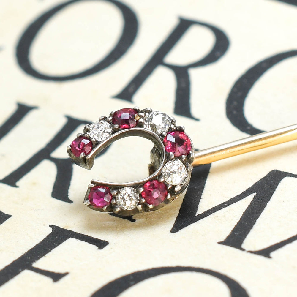 Victorian Ruby & Diamond Lucky Horseshoe Stickpin