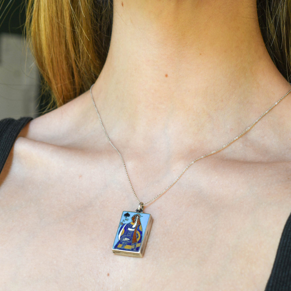 Late Victorian Enamel Queen of Spades Locket Pendant