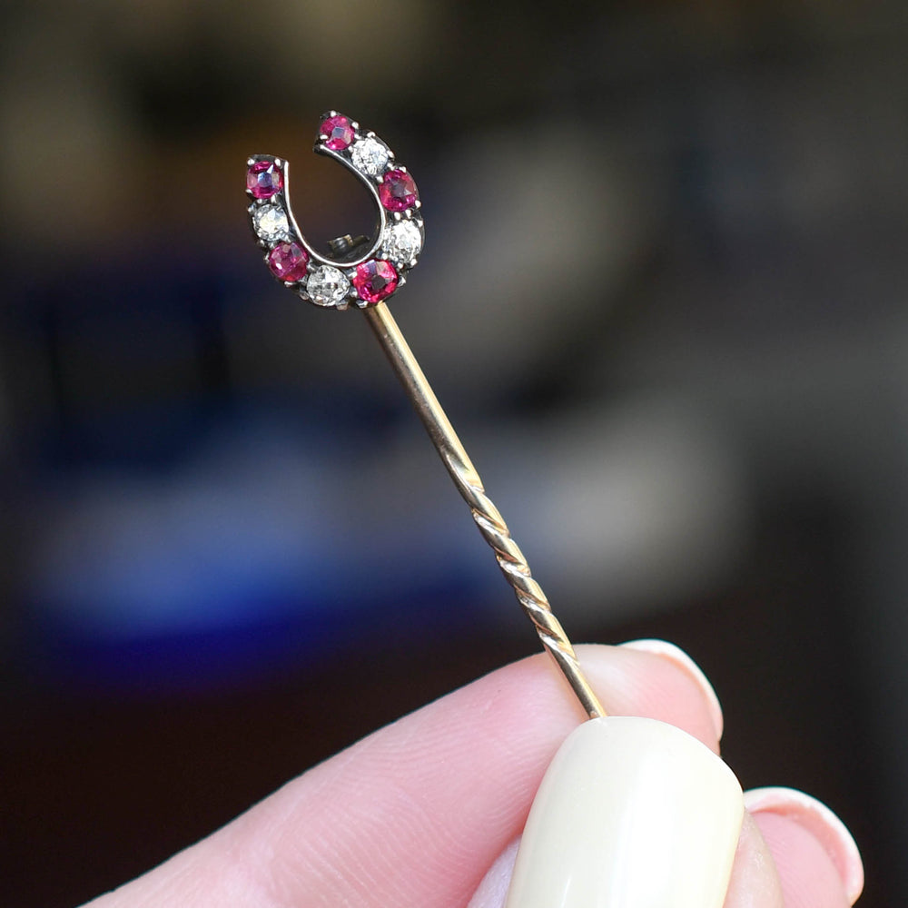 Victorian Ruby & Diamond Lucky Horseshoe Stickpin