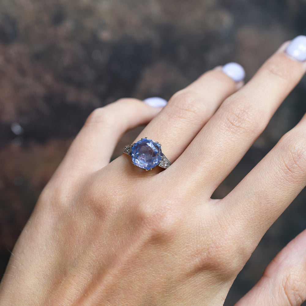 Art Deco Ceylon Sapphire & Diamond Ring