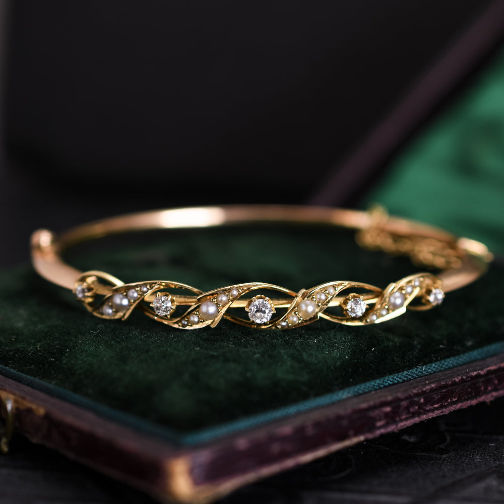 Victorian Diamond & Pearl Bangle