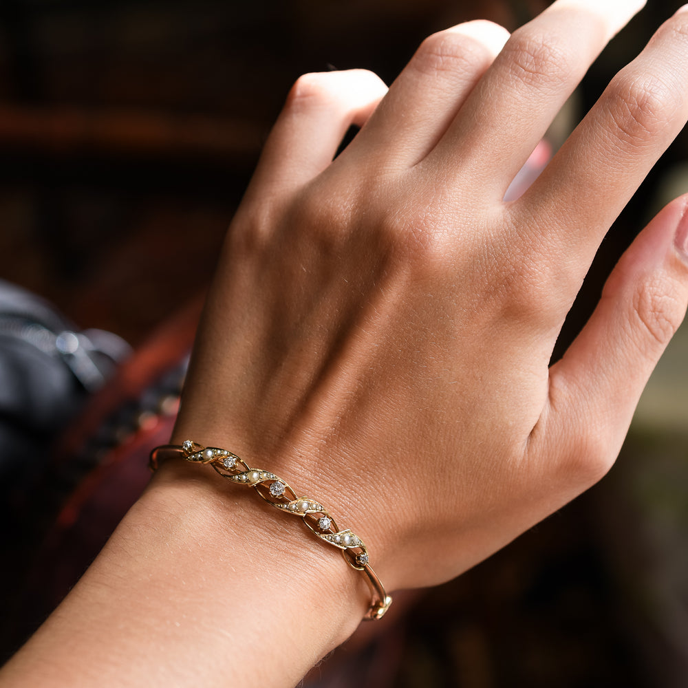 Victorian Diamond & Pearl Bangle