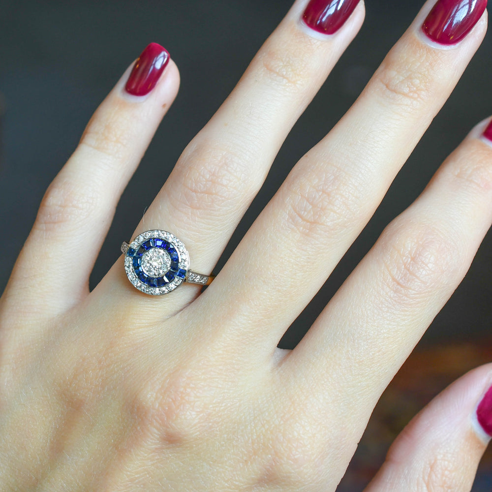 Art Deco Sapphire & Diamond Target Cluster Ring