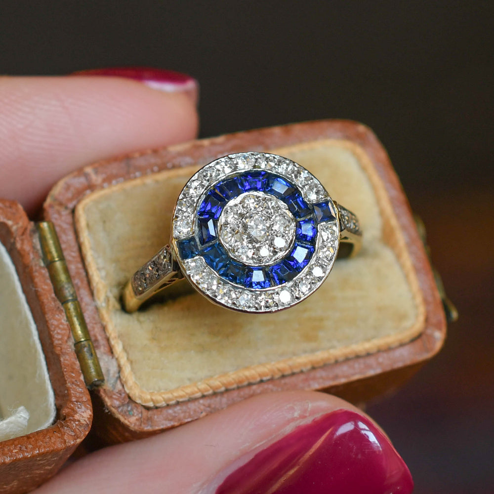 Art Deco Sapphire & Diamond Target Cluster Ring