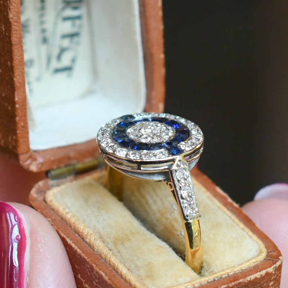 Art Deco Sapphire & Diamond Target Cluster Ring