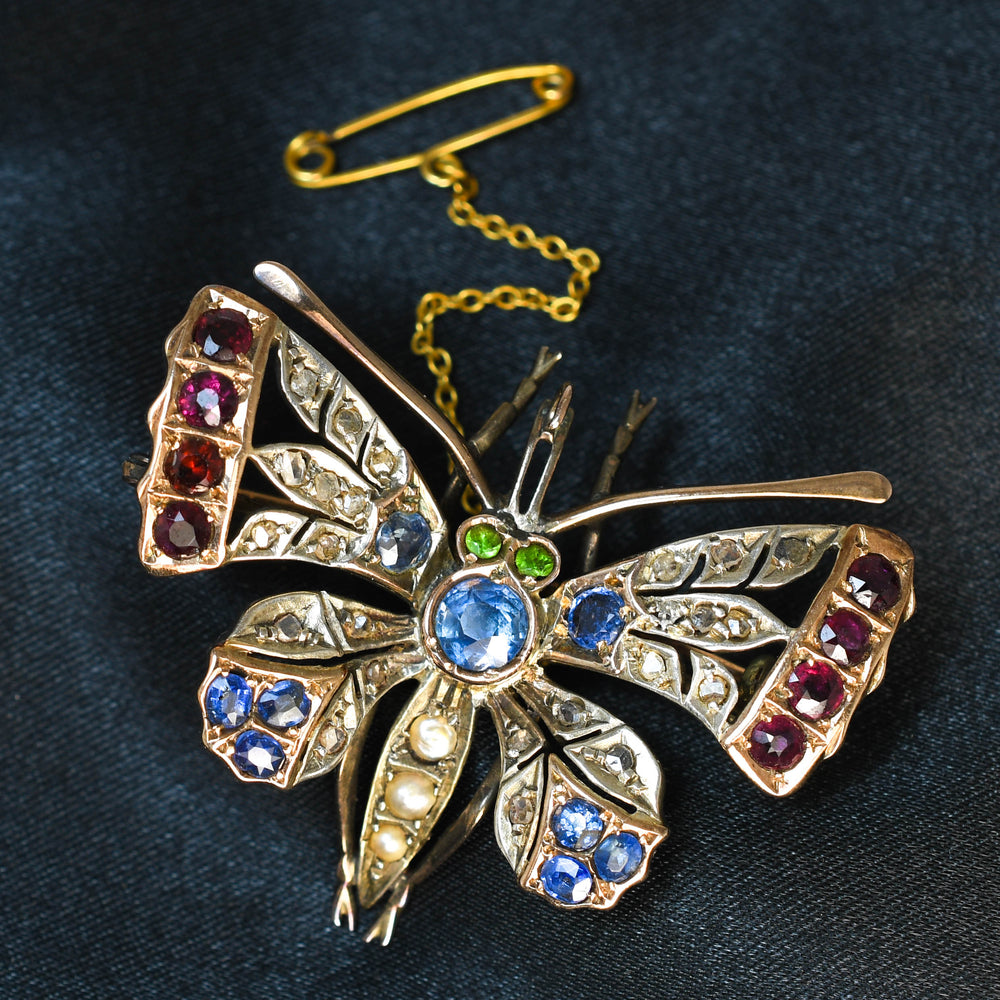 Victorian Multi-Gem Butterfly Brooch Pendant