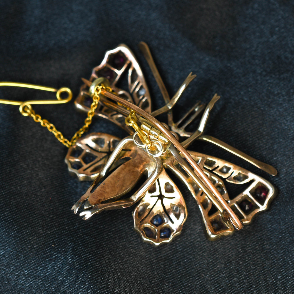 Victorian Multi-Gem Butterfly Brooch Pendant
