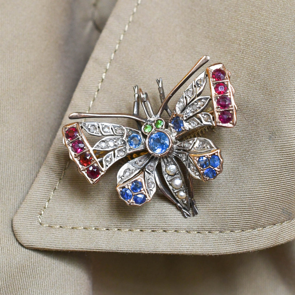 Victorian Multi-Gem Butterfly Brooch Pendant