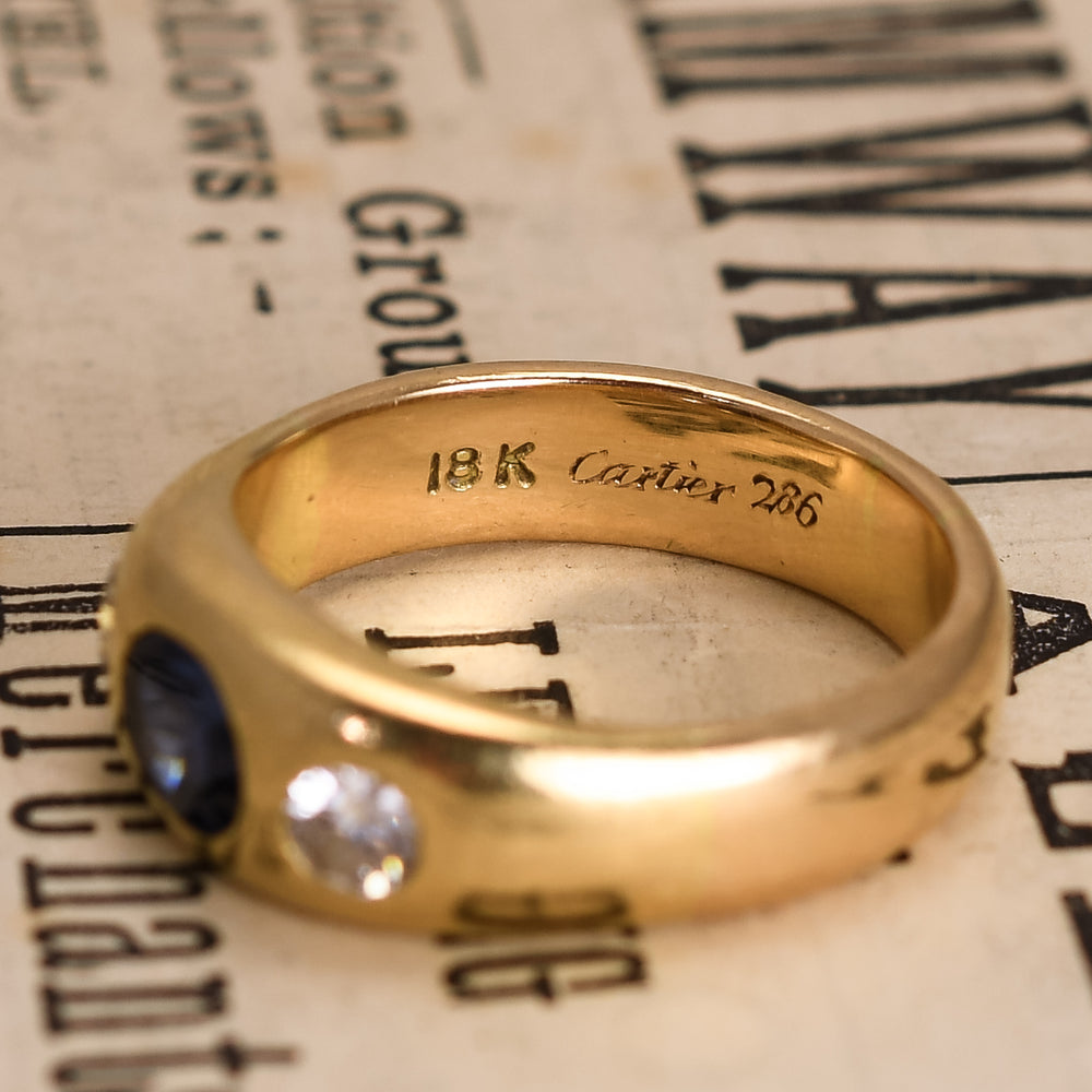 1950's Cartier Sapphire & Diamond Three-Stone Gypsy Ring