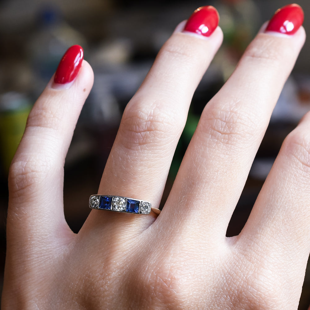 Art Deco Sapphire & Diamond 5-Stone Ring