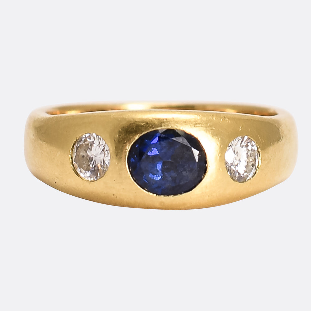 1950's Cartier Sapphire & Diamond Three-Stone Gypsy Ring