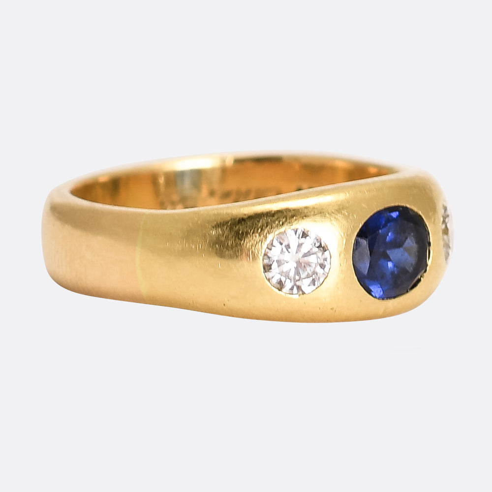 1950's Cartier Sapphire & Diamond Three-Stone Gypsy Ring