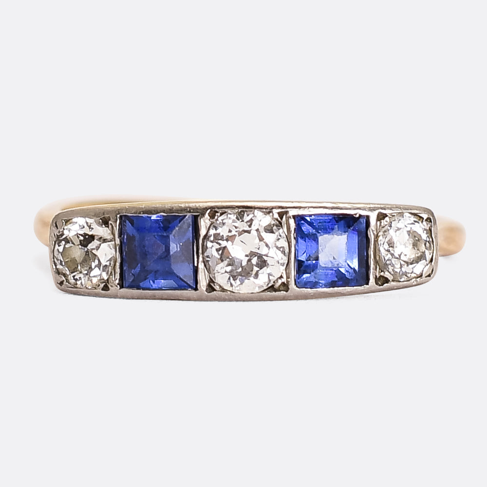 Art Deco Sapphire & Diamond 5-Stone Ring