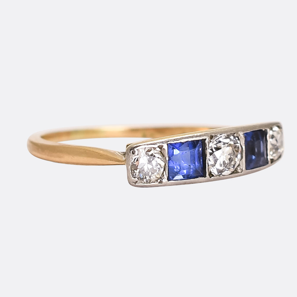 Art Deco Sapphire & Diamond 5-Stone Ring