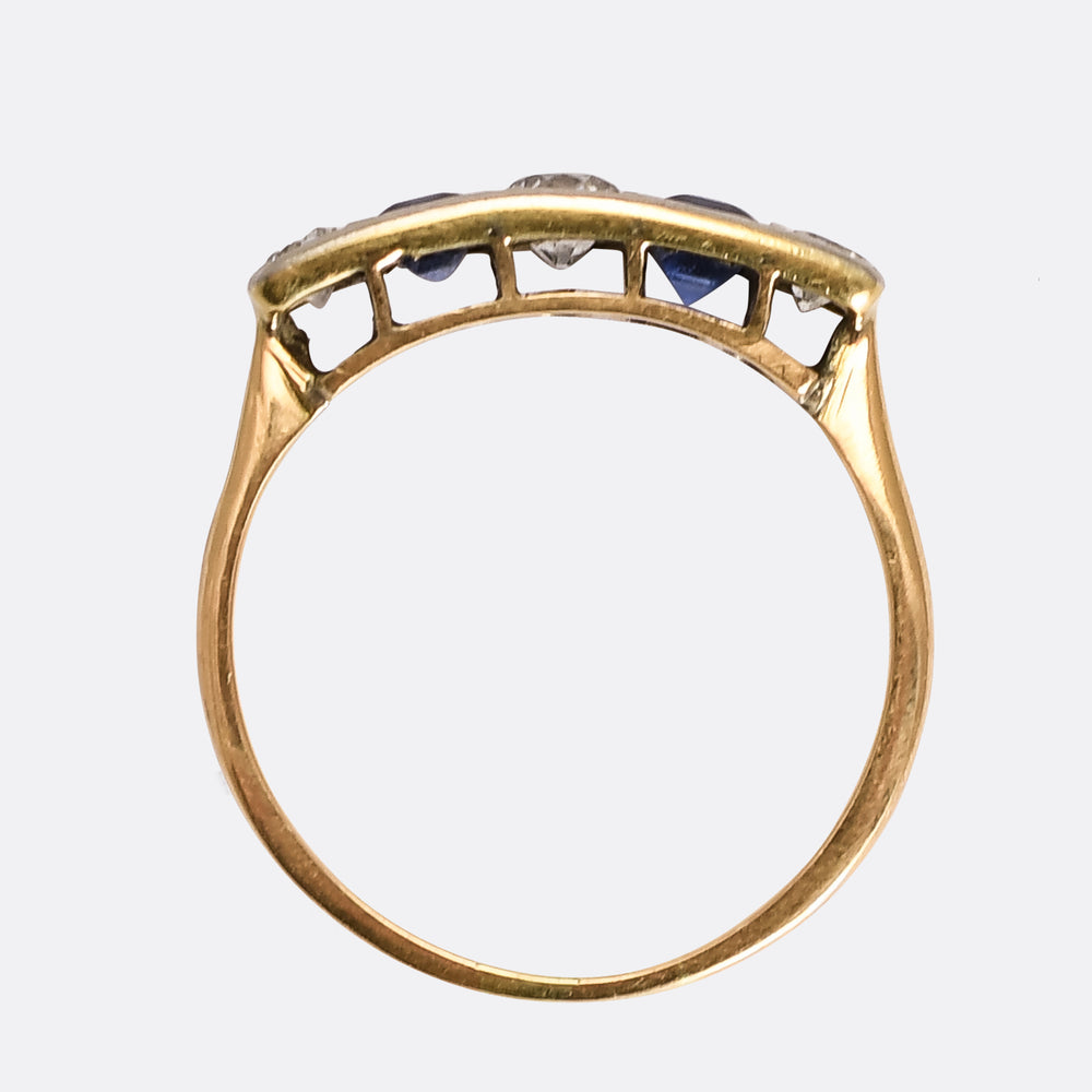 Art Deco Sapphire & Diamond 5-Stone Ring