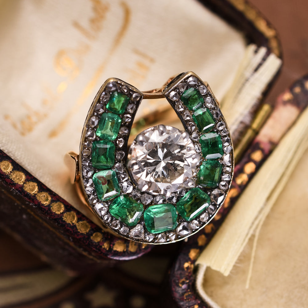 Victorian Emerald & Diamond Horseshoe Ring