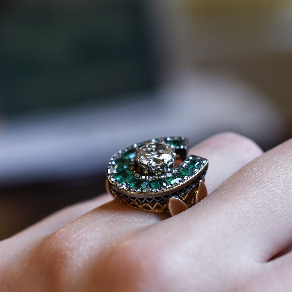 Victorian Emerald & Diamond Horseshoe Ring