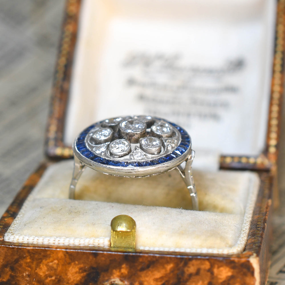 1930's Sapphire & Diamond Openwork Cluster Ring